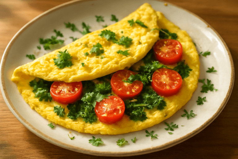 Omelette légère aux épinards et tomates