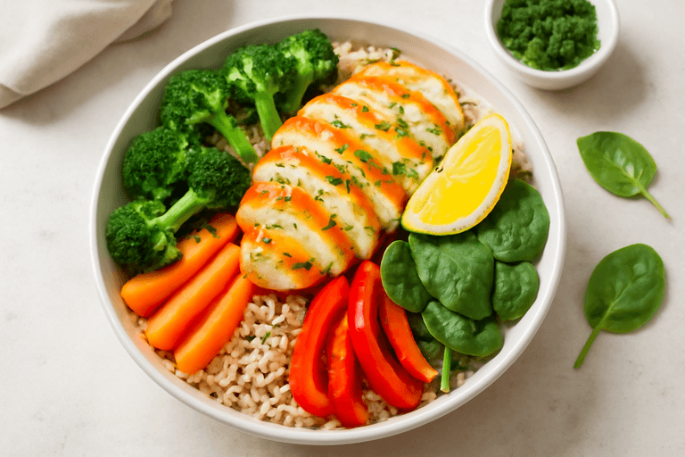 Leichter Hähnchen-Gemüse-Bowl