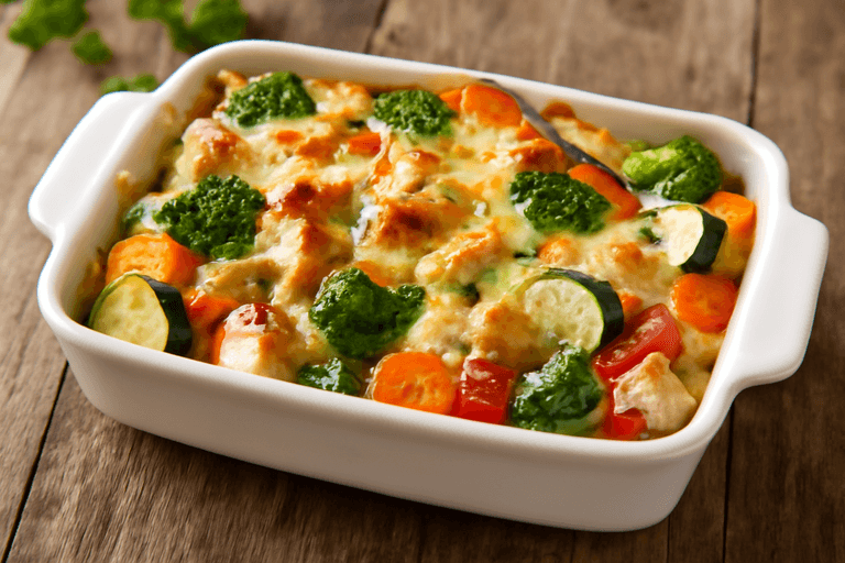 Leichter Hähnchen-Gemüse-Auflauf