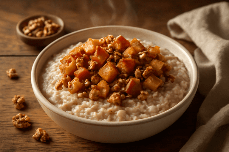 Energetyczna owsianka z jabłkiem i orzechami