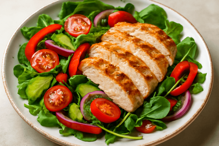 Sałatka z grillowanym kurczakiem i warzywami