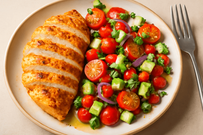 Piept de pui la grătar cu salată de legume proaspete