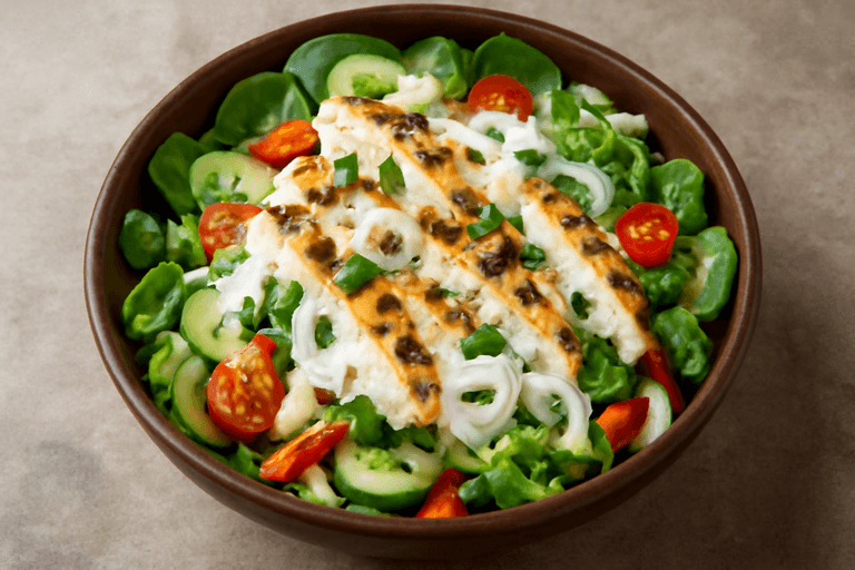 Salată de pui cu legume și dressing de iaurt