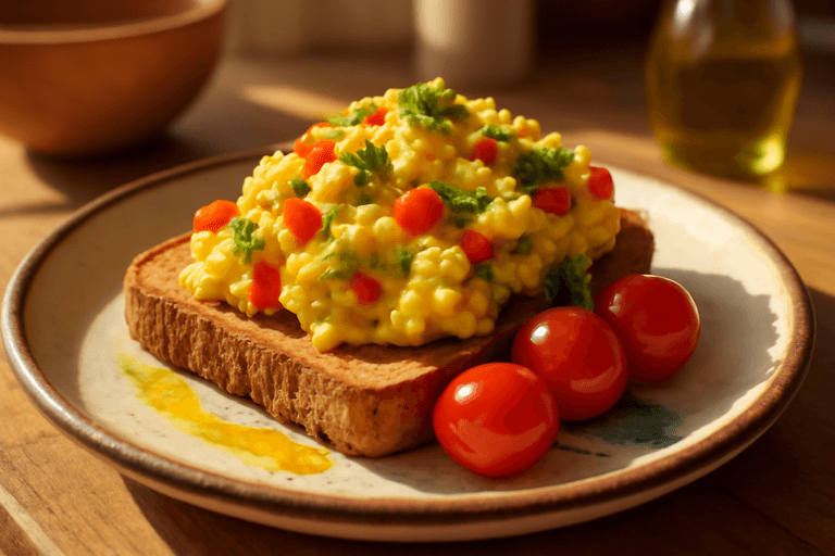 Energetyczna Jajecznica z Warzywami na Pełnoziarnistym Tostie