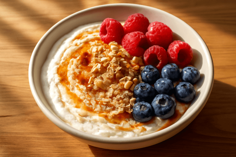 Protein-Power Frühstücks-Bowl mit Quark und Beeren
