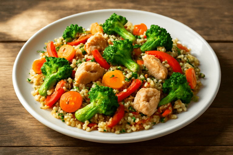 Bunte Hähnchen-Gemüse-Pfanne mit Quinoa
