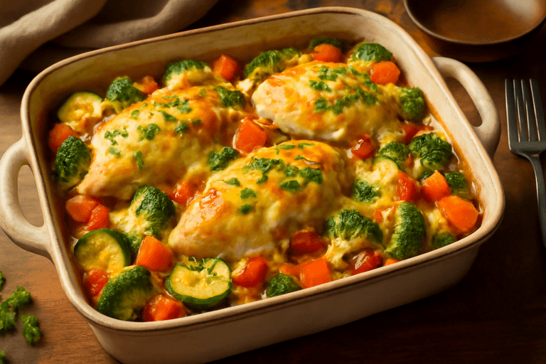 Leichter Hähnchen-Gemüseauflauf