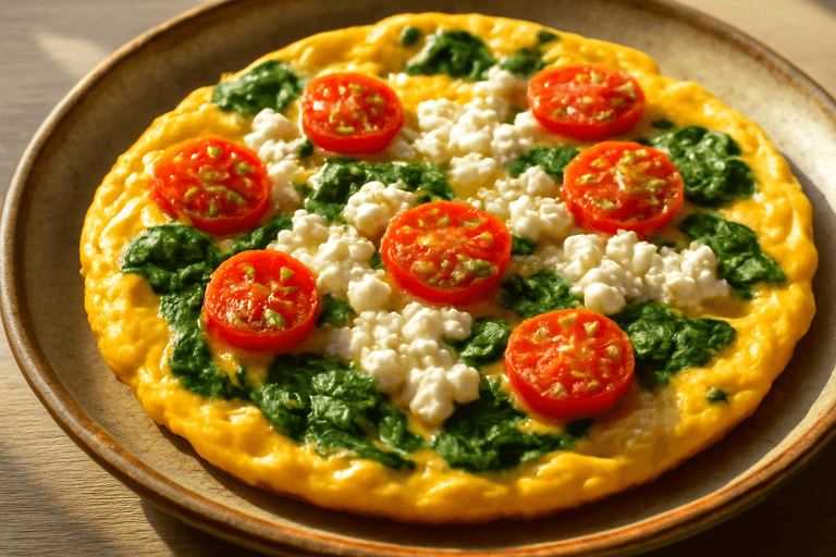 Omletă fresh cu spanac și roșii cherry