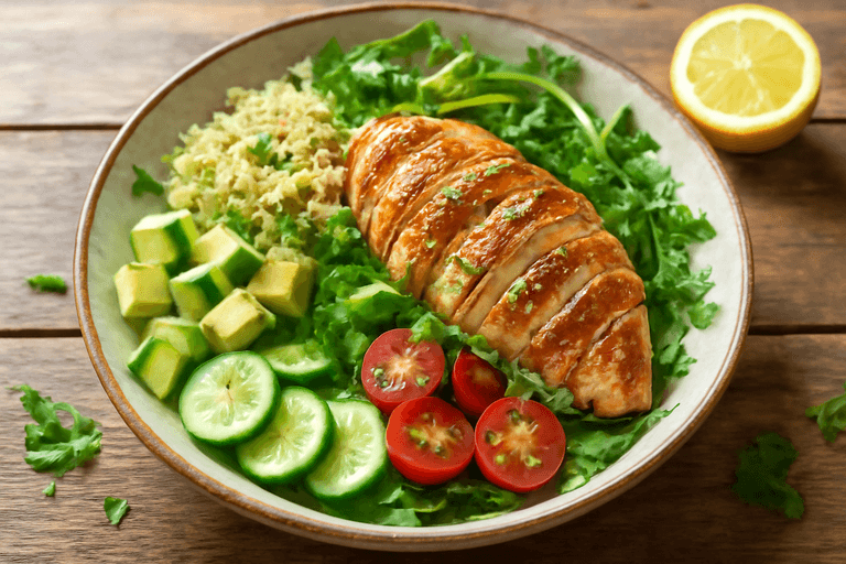 Salade de poulet grillé, avocat et quinoa