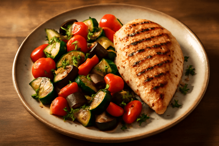Frango Grelhado com Legumes Mediterrâneos