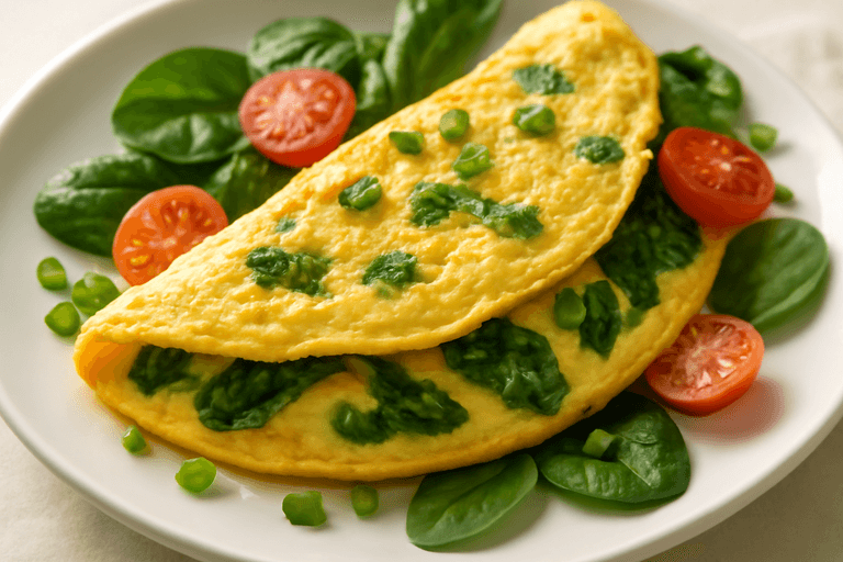 Omletă clasică proteică cu spanac și roșii