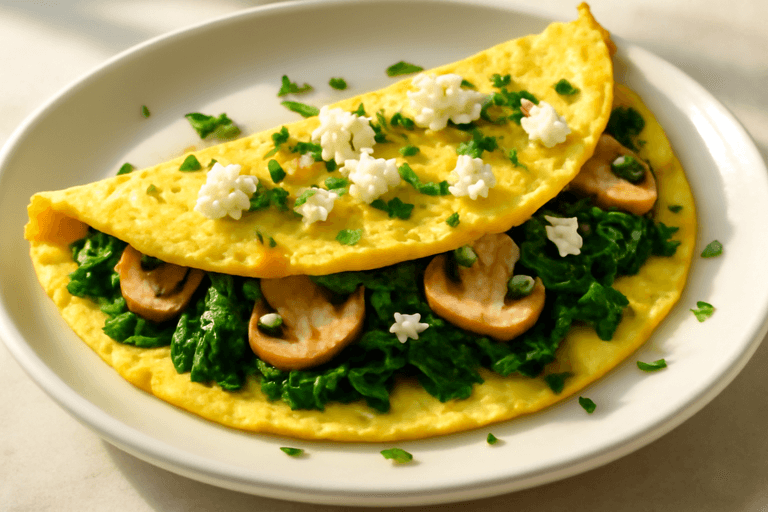 Omelette légère aux épinards et champignons