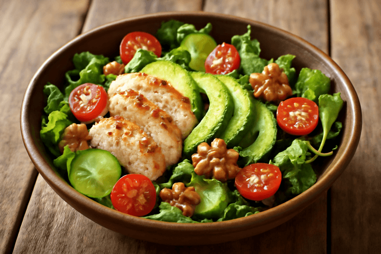 Легкий куриный салат с авокадо и зеленью
