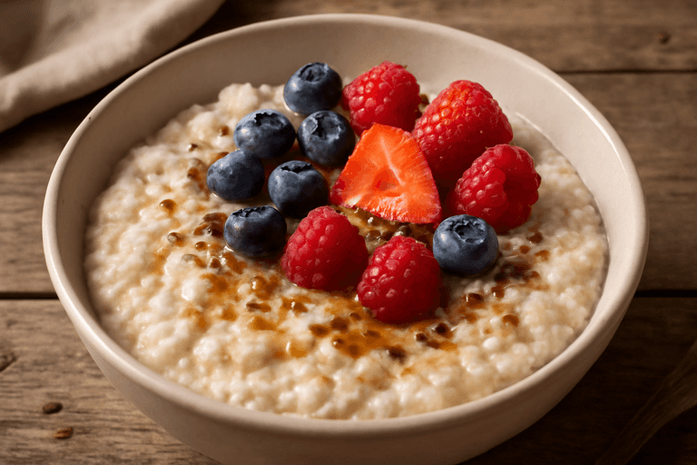 Овсяная каша с творогом и ягодами
