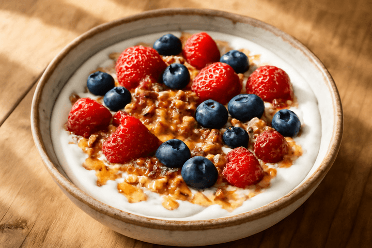 Proteinreicher Frühstücks-Joghurt mit Beeren und Nüssen