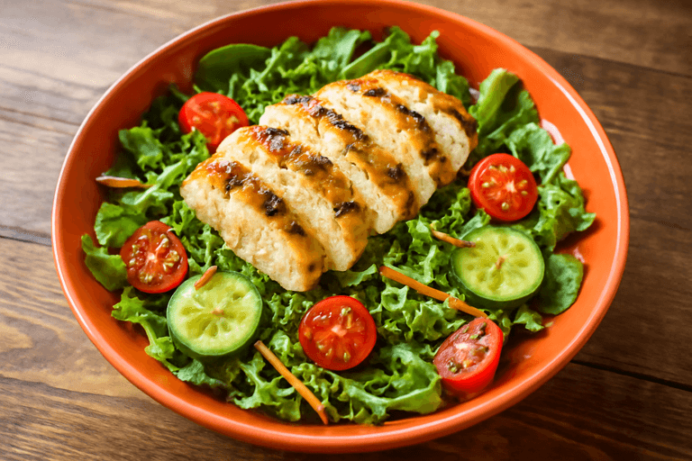 Salată clasică cu piept de pui la grătar și legume proaspete