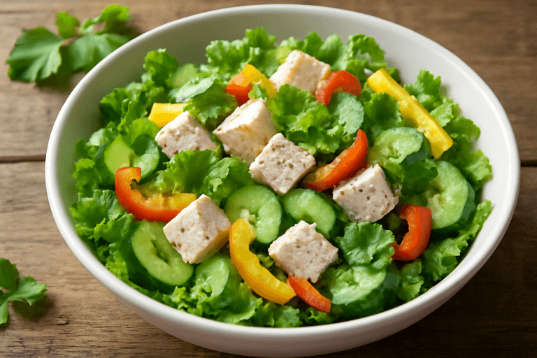 Куриный салат с овощами и кинзой