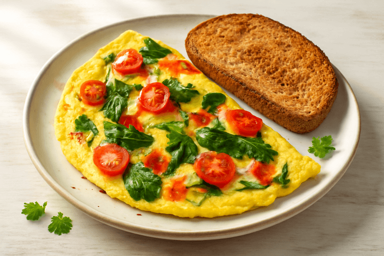 Лёгкий омлет с овощами и цельнозерновым тостом
