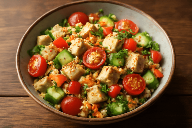 Легкий куриный салат с киноа и овощами