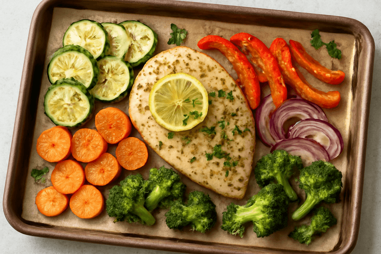 Lean Lemon-Herb Chicken with Roasted Vegetables