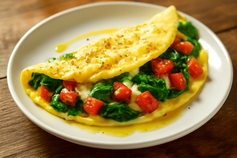 Omletă hrănitoare cu spanac și roșii