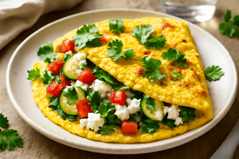 Omletă cu legume proaspete și brânză slabă