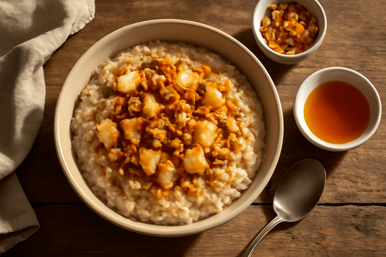 Овсяная каша с яблоками и орехами для бодрого утра