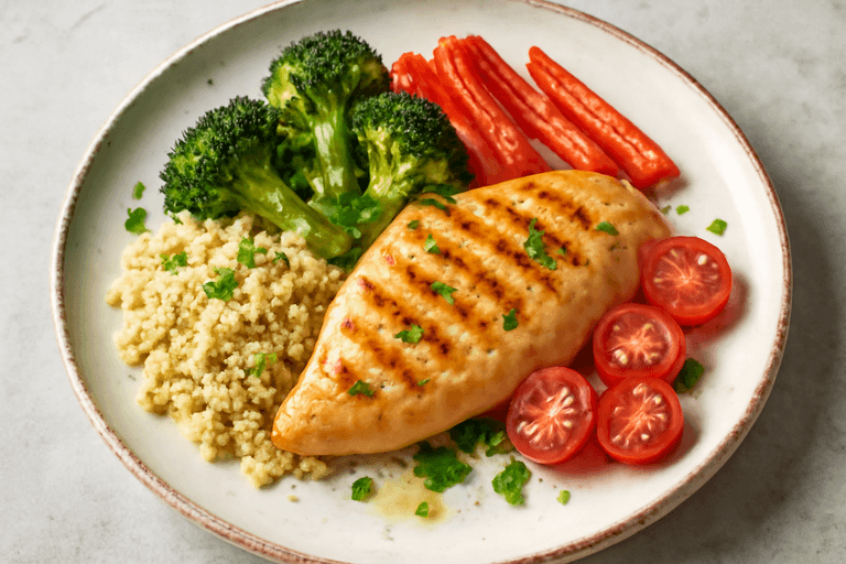 Куриная грудка с овощами на гриле и киноа