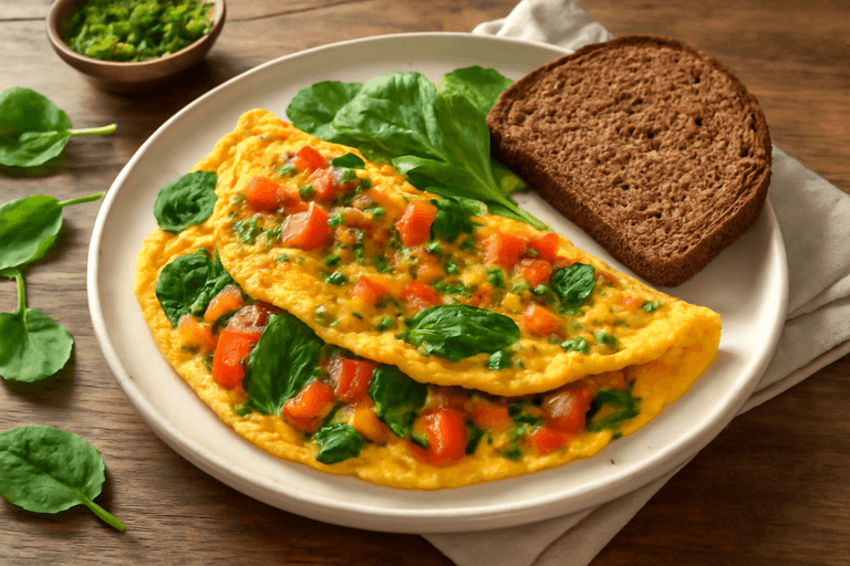 Proteinreiches Gemüse-Omelett mit Vollkornbrot