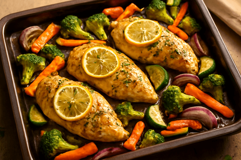 Zitronen-Hähnchen mit Ofengemüse