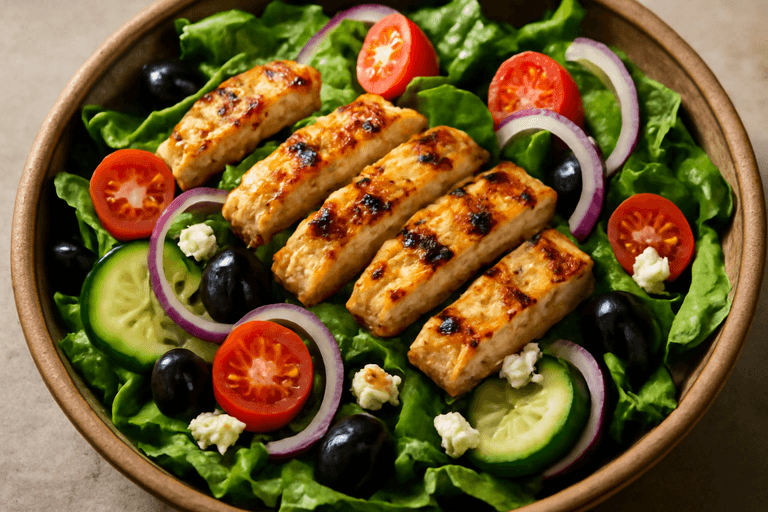 Ensalada mediterránea de pollo a la parrilla