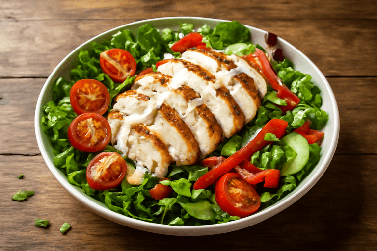 Salată clasică cu pui la grătar și dressing de iaurt