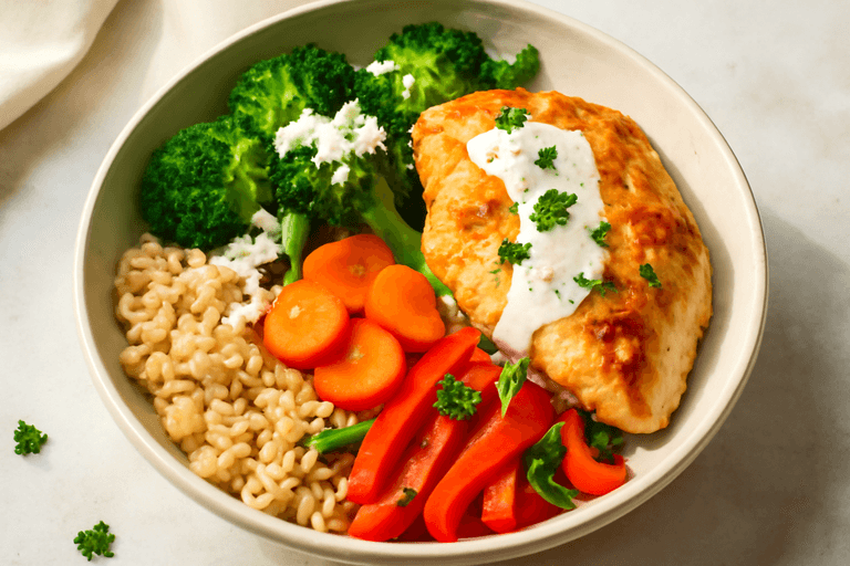 Leichter Hähnchen-Gemüse-Bowl