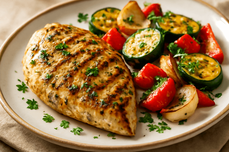Gegrilltes Hähnchen mit mediterranem Gemüse