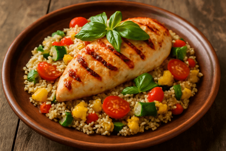 Gegrillte Hähnchenbrust mit Gemüse-Quinoa
