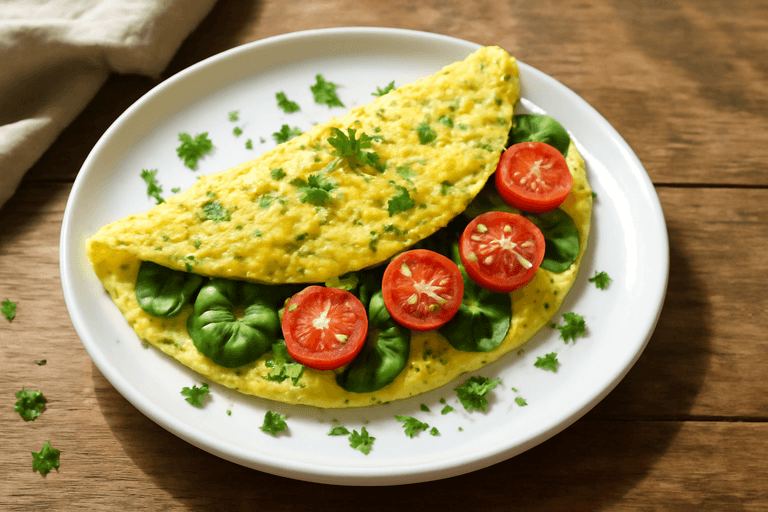 Leichtes Kräuter-Omelett mit Tomaten und Spinat