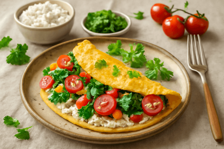 Лёгкий омлет с овощами и творогом