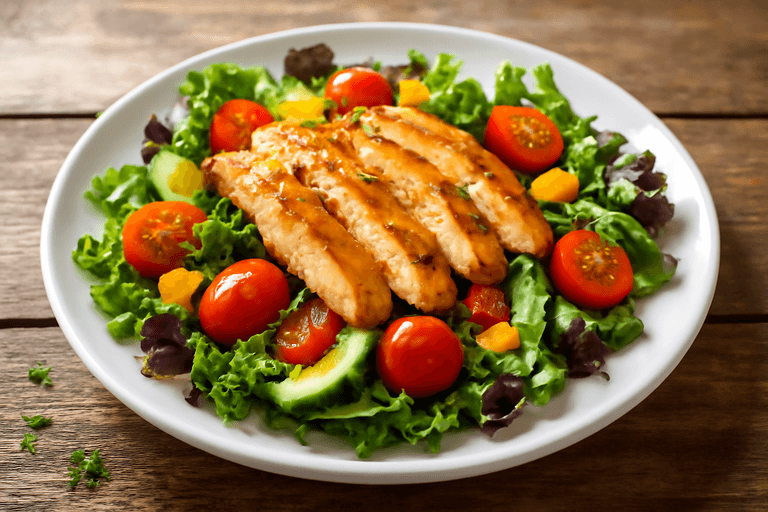 Тёплый салат с курицей и овощами