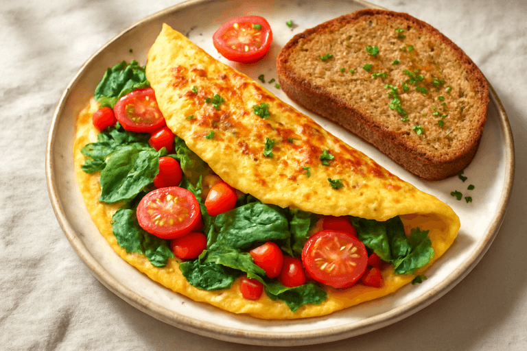 Proteinreiches Gemüse-Omelett mit Vollkornbrot