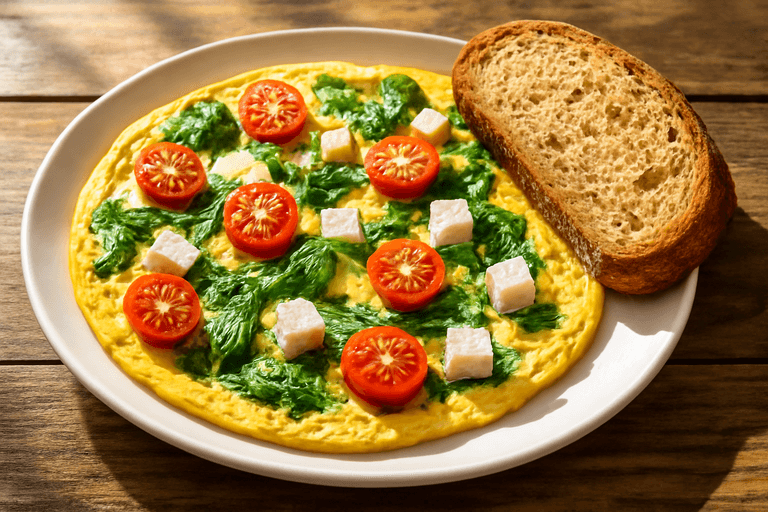 Omletă sănătoasă cu spanac și roșii