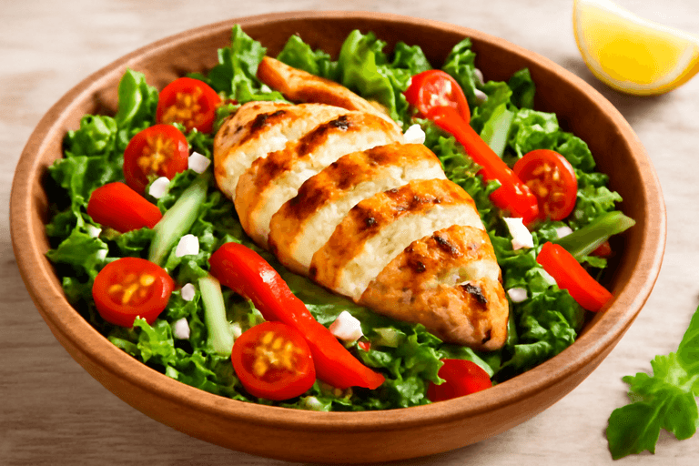 Salată clasică cu piept de pui la grătar și legume proaspete