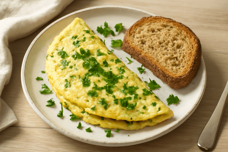 Omelette Classique aux Herbes Fraîches et Toast Complet