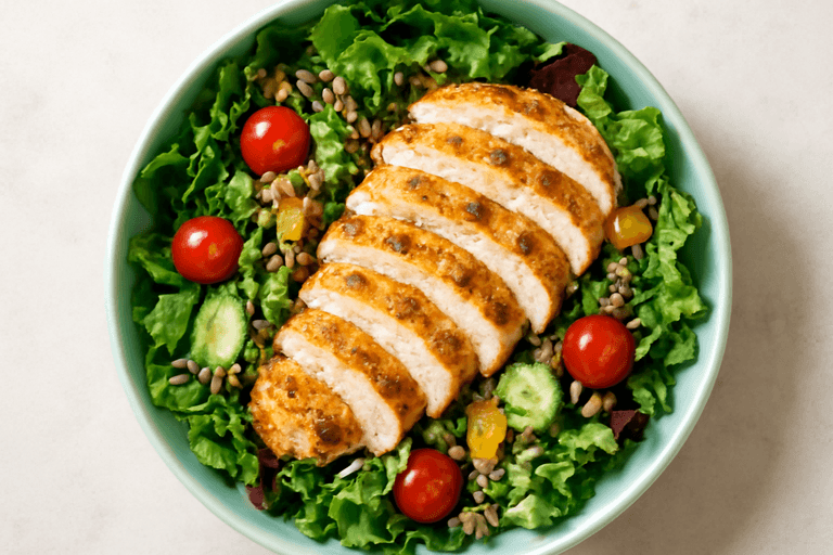 Salată clasică cu piept de pui, quinoa și legume proaspete