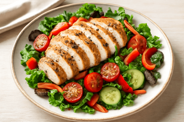Piept de pui la grătar cu salată de legume proaspete