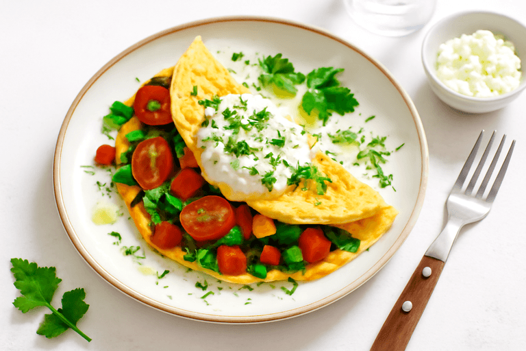 Omletă fresh cu legume și brânză degresată