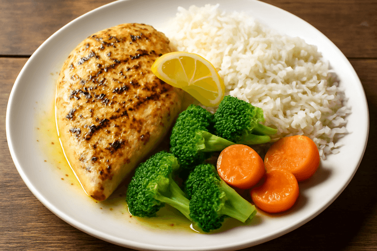 Κοτόπουλο ψητό με λαχανικά και ρύζι μπασμάτι