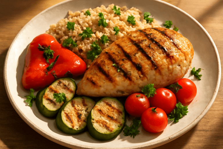 Κοτόπουλο με ψητά λαχανικά και κινόα