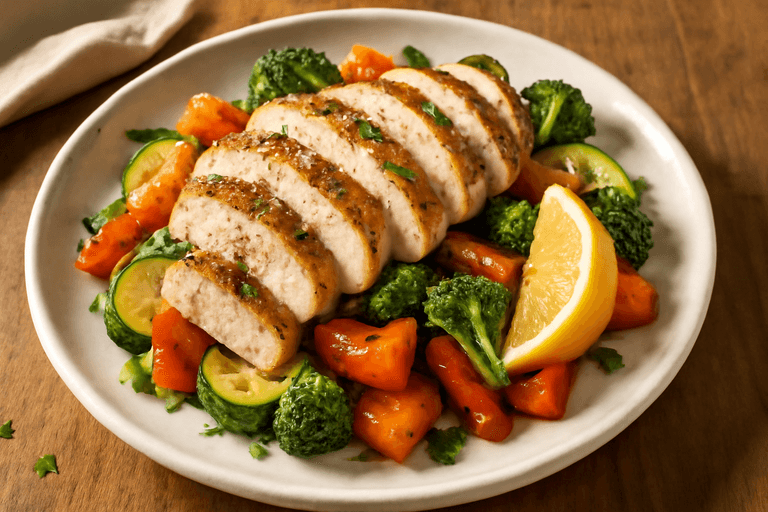 Poulet grillé aux herbes et légumes rôtis