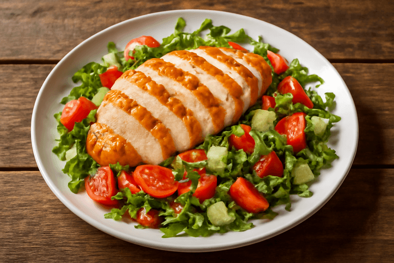 Piept de pui la grătar cu salată de quinoa și legume proaspete