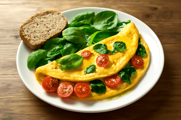 Omletă clasică cu spanac și roșii